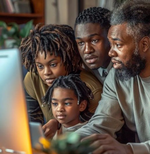 Photo d'une famille de quatre vu de dos.