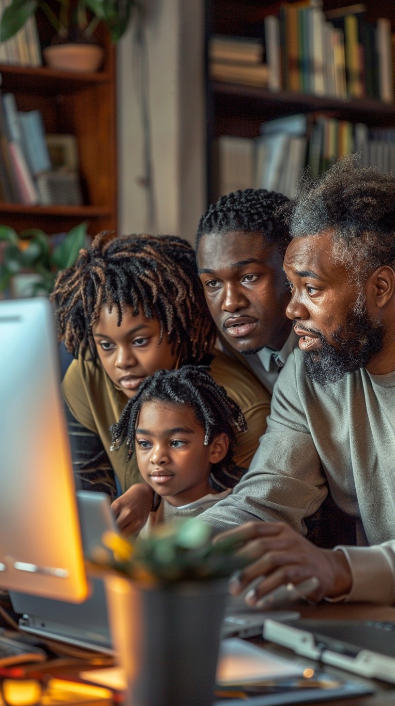 Photo d'une famille de quatre vu de dos.