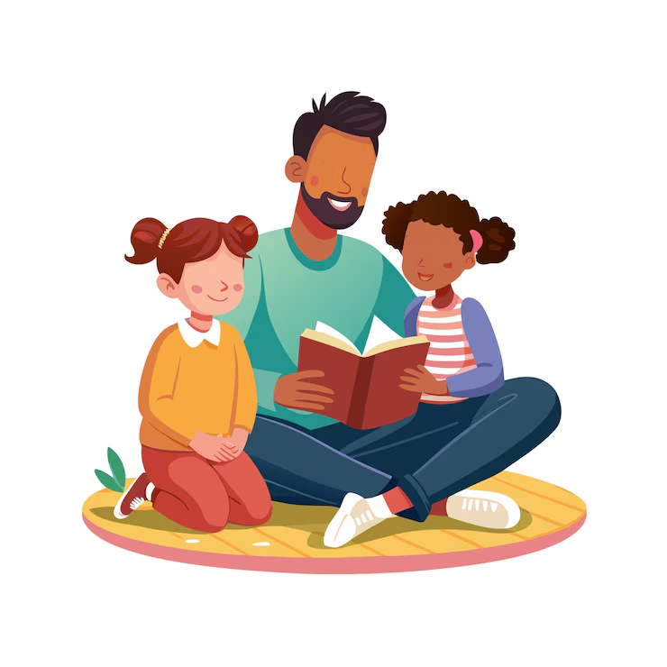 Familles Illustration d'un mère qui lit à ses enfants.